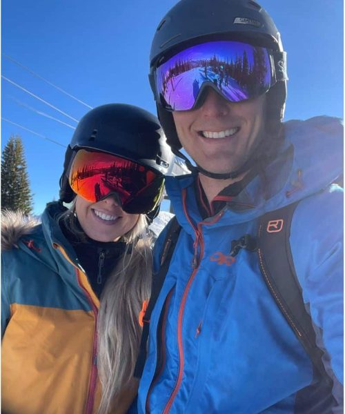 Bear Claw Tree Services owner, Austin Gray, and his wife, Bayleigh Gray skiing Winter Park, Colorado